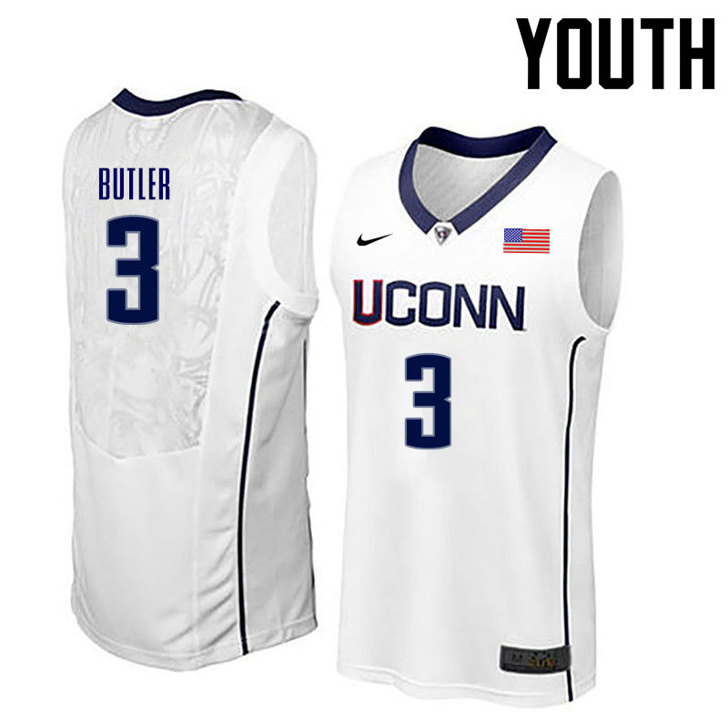 Youth Uconn Huskies #3 Caron Butler College Basketball Jerseys-White